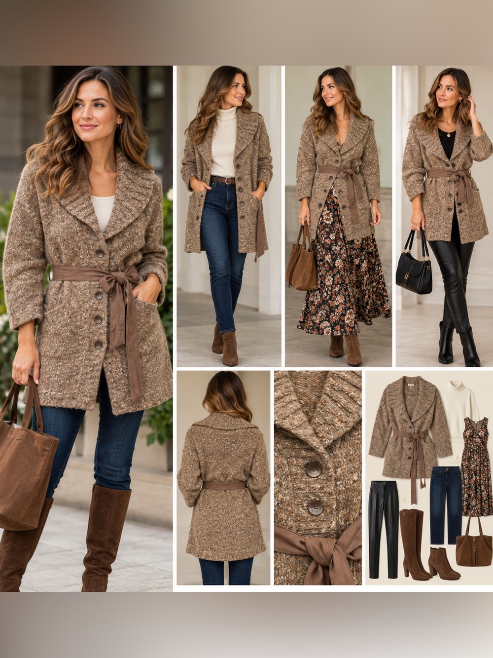J. Jill Speckled Taupe Wool Blend Knit Long Sleeve Cardigan Sweater Womens L-XL